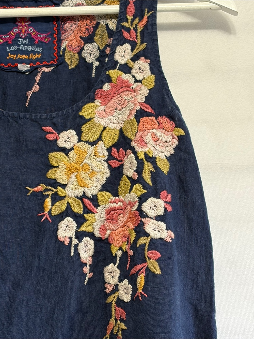 Johnny Was Navy Embroidered Midi Dress with Pink & Yellow Floral Accents - Picture 6 of 13